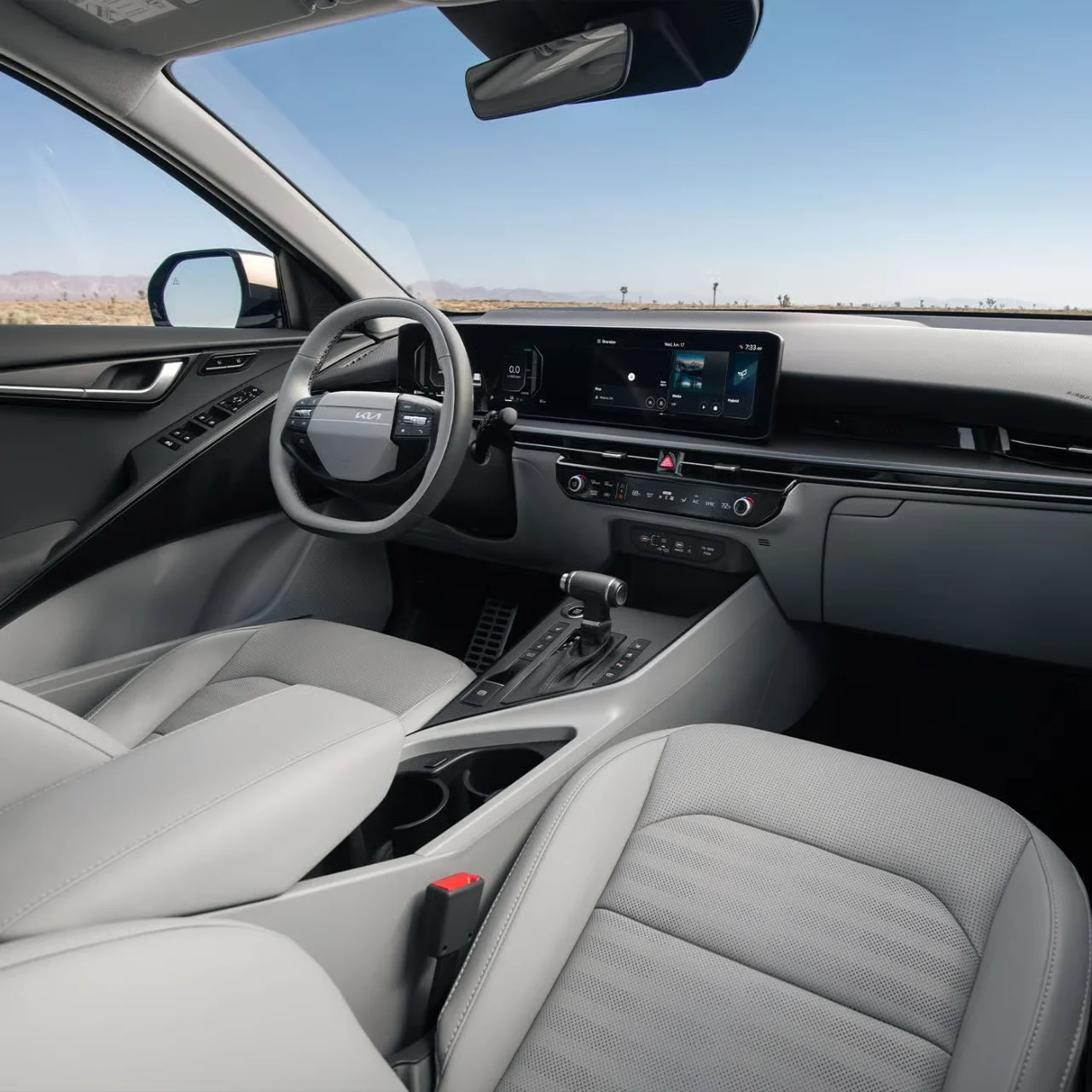 2027 Kia Niro Hybrid interior with the dashboard and front seats in view