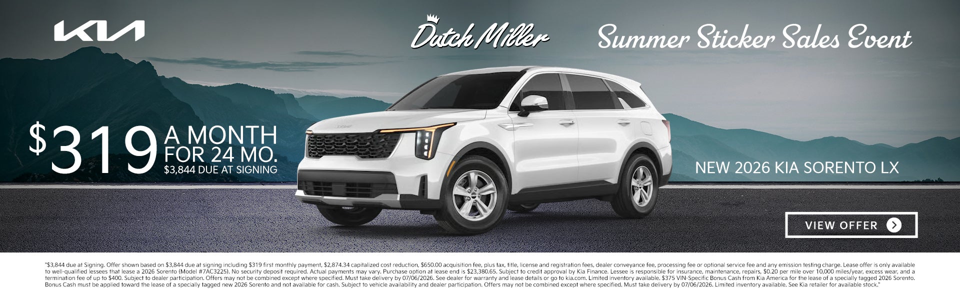 Lease a Kia Sorento for $319 per Month